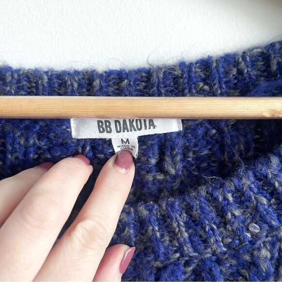 BB Dakota Cable Knit Chunky Sweater Blue Gray Diagonal Zipper Women's M Acrylic - Picture 5 of 12